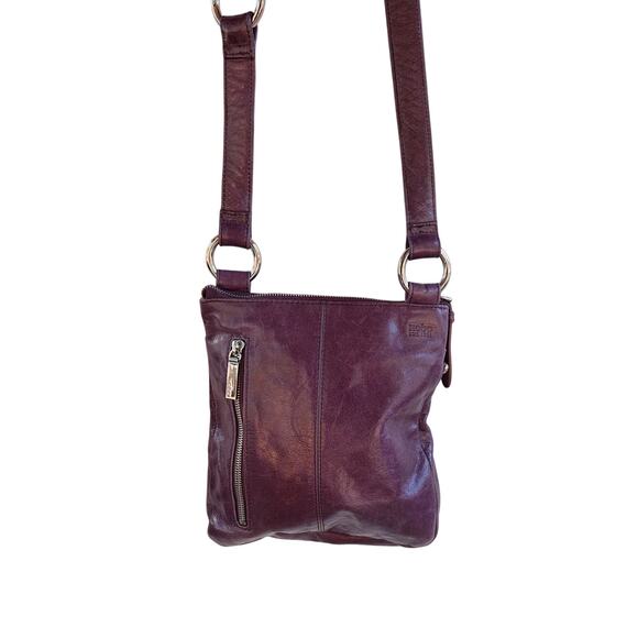 Vintage Purple Hobo Leather Crossbody Bag O-Ring Boho Chic - Picture 1 of 14